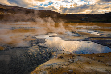 Mud pots in the geothermal area Hverir, Iceland