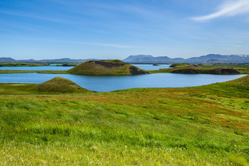 Pseudo craters at Skutustadir surrounding lake Myvatn, Iceland