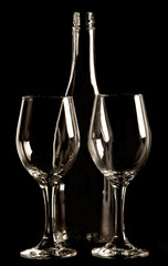 Wine Bottle and Two Wine Glasses