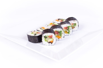 Sushi plate on white background