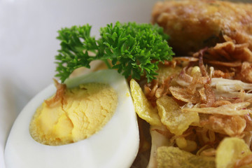 Soto Ayam or Chicken Soto.. One most popular food in Indonesia.. Many province have this Soto Ayam.. And this one is from Madura - East Java.. Extreme Close Up.
