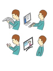 Man Reading News Mobile Social Media Computer Newspaper TV Cartoon Illustration