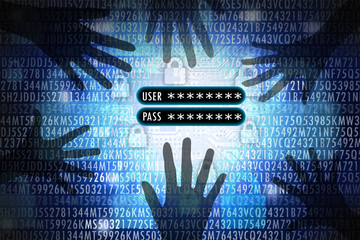 Hacker stealing account information like username and password concept