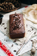 Chocolate Loaf cake with banan. Rustic style