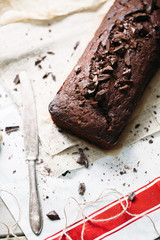Chocolate Loaf cake with banan. Rustic style