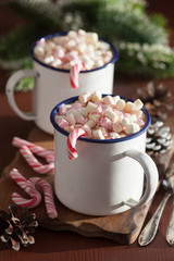hot chocolate with mini marshmallow candy cane