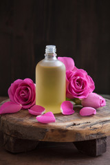 essential oil and rose flowers aromatherapy spa perfumery