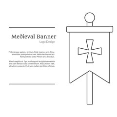 Medieval banner, knight flag. Single logo in modern thin line style isolated on white background. Outline medieval theme symbol. Simple mono linear pictogram. Stroke vector logotype template.