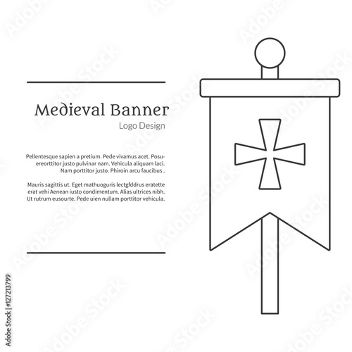 medieval banner knight flag single logo in modern thin line style medieval banner template