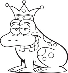 Black and white illustration of a frog wearing a crown.