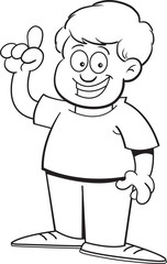 Black and white illustration of a boy with an idea.