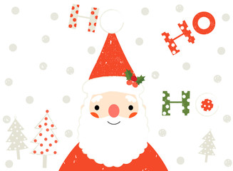 Cute Santa Claus Christmas greeting card, Modern illustration
