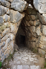 Mycenae and Tiryns archaeological site. The entrance to the dung