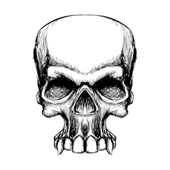 Hand Draw Human Skull Halloween Horror Death Symbol Tattoo