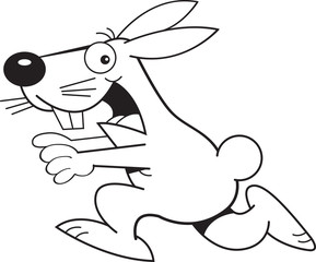 Black and white illustration of a rabbit running.
