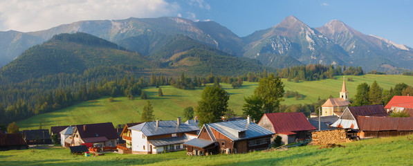 Naklejka premium High Tatras - Panorama of Belianske Tatry mountains and Zdiar village.