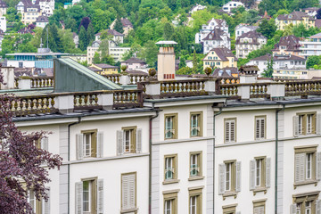 Naklejka premium Historic city center of Lucerne with on sky clouds, Canton of Lucerne, Switzerland
