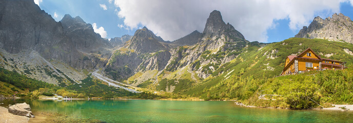 High Tatras - The panorama of Zelene Pleso lake and valley with the Chalet - obrazy, fototapety, plakaty