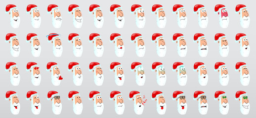 Vector illustrated cartoon face set of Santa Claus