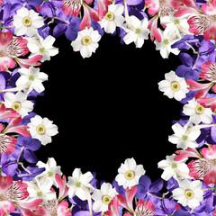 Beautiful floral background with orchids, daffodils and alstroemeria 