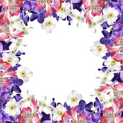 Fototapeta na wymiar Beautiful floral background with orchids, daffodils and alstroemeria 