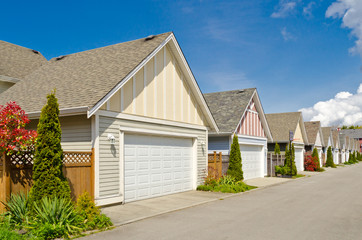 Fragment of a row of luxury garages in Vancouver, Canada.