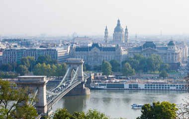 Hungary, Budapest, Chain Bridge and St Stephen Basilica