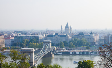 Hungary, Budapest, Chain Bridge and St Stephen Basilica