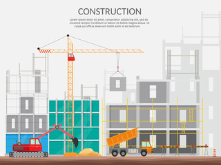 Fototapeta premium Set elements construction Concept of process construction building a house vector set isolated illustration background infographics