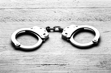 Pair of locked handcuffs