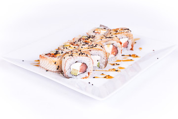 Sushi plate on white background