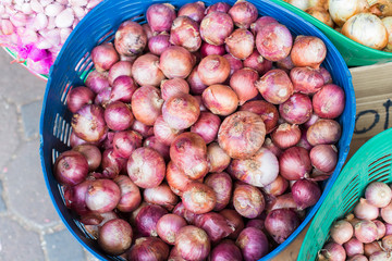 whole sale shallot in vegetable Thailand market.