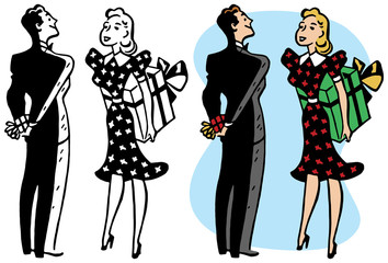 A couple exchanging Christmas presents