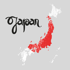 Japan. Abstract vector background with lettering and grunge map.
