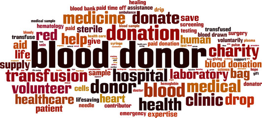 Obraz premium Blood donor word cloud concept. Vector illustration