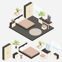 Isometric Bedroom Interior Composition