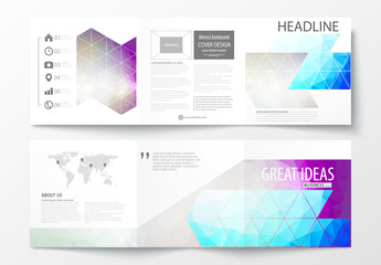 Trifold Brochure Layout with Cool Tone Geometric Design Element 4