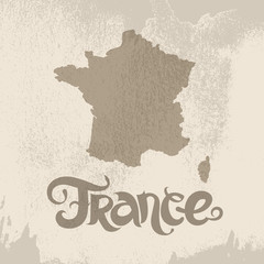France. Abstract grunge vector background with lettering and map
