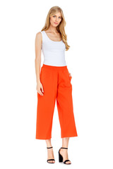 Fototapeta premium Fashion photo of young magnificent woman wearing fashionable summer clothes