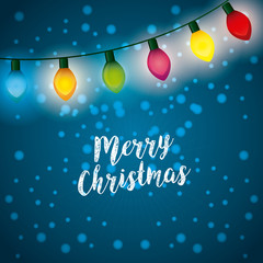 merry christmas card with lights decoration icons. colorful design. vector illustration