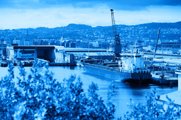 Norway blue industrial ship postcard background