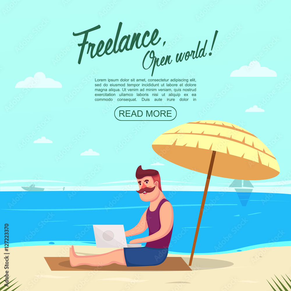 Sticker Freelance On Beach Concept