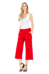 Fototapeta premium Fashion photo of young magnificent woman wearing fashionable summer clothes