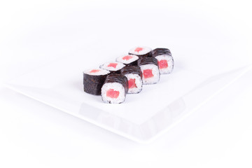 Sushi plate on white background