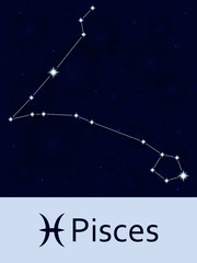 Obraz na płótnie Canvas Zodiac sign Pisces. Horoscope constellation star. Abstract space night sky background with stars and bokeh at the back. Vector illustration. Good for mobile applications, astrology, science template.
