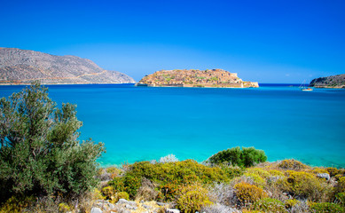 Fototapeta na wymiar Spinalonga (Crete) is an island where were isolated lepers, humans with the Hansen's desease. Here took place the story of Victoria Hislop novel 