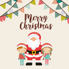 merry christmas card with cartoon santa claus with kids decoration icons. colorful design. vector illustration