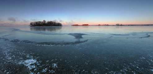 Panoramic view on frozen bay