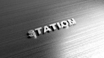 Metal word 'Industry' on steel background. Lettering for logotypes, sites and articles. Label for any business purposes related with transport and auto. 3D Rendering. © mmelnikoff