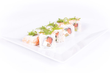 Sushi plate on white background